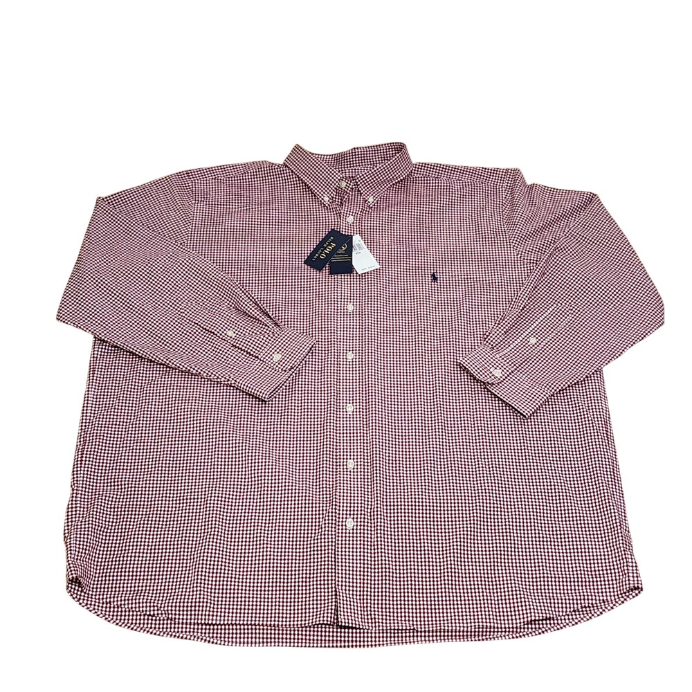 Polo Ralph Lauren Shirt Mens Big 3X Red Check Long Sleeve Button Down Stretch